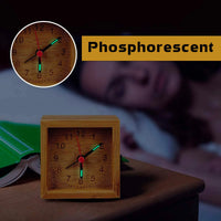 Réveil bois cube avec aiguilles phosphorescent 